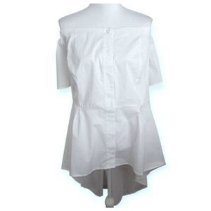LANE BRYANT WHITE BUTTON DOWN OFF-THE-SHOULDER HI-LO SHIRT SZ.20 NWT.